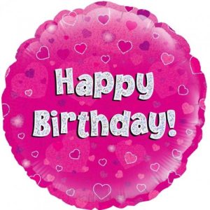 Foil Balloon 18"(45cm) Pink Holographic Happy Birthday Round P1