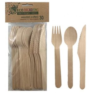 Wooden Cutlery Sets Natural Pack of 30